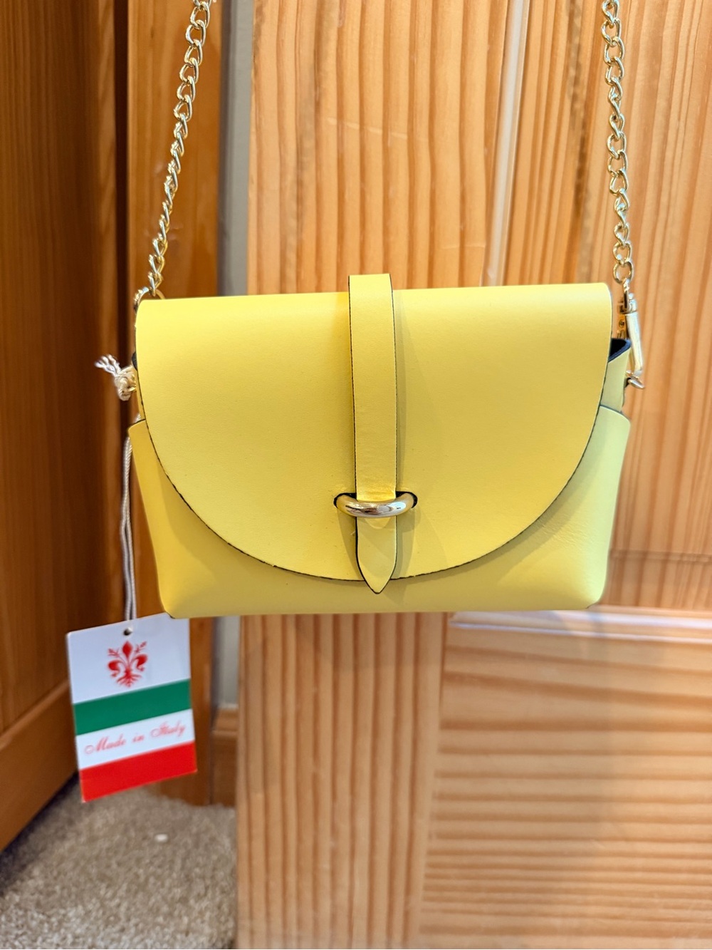 Yellow Leather Crossbody Bag with Chain Strap